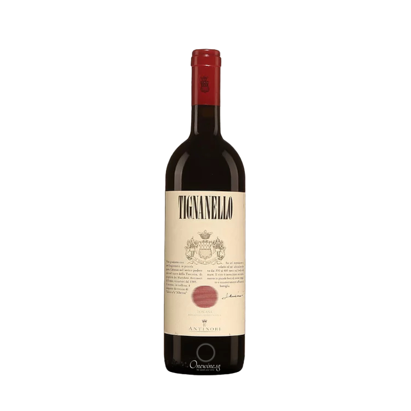 Bottle of Antinori Tignanello 2018 Tuscan red wine