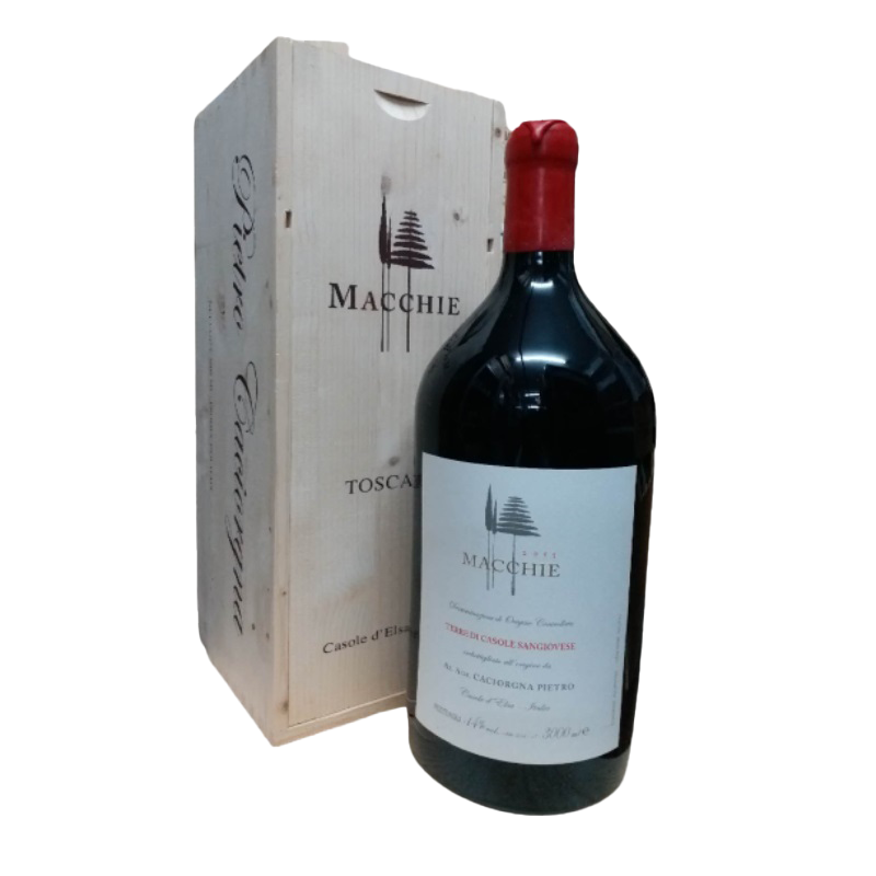 Double magnum bottle of Caciorgna Pietro Macchie Sangiovese Terre di Casole DOC 2015 red wine